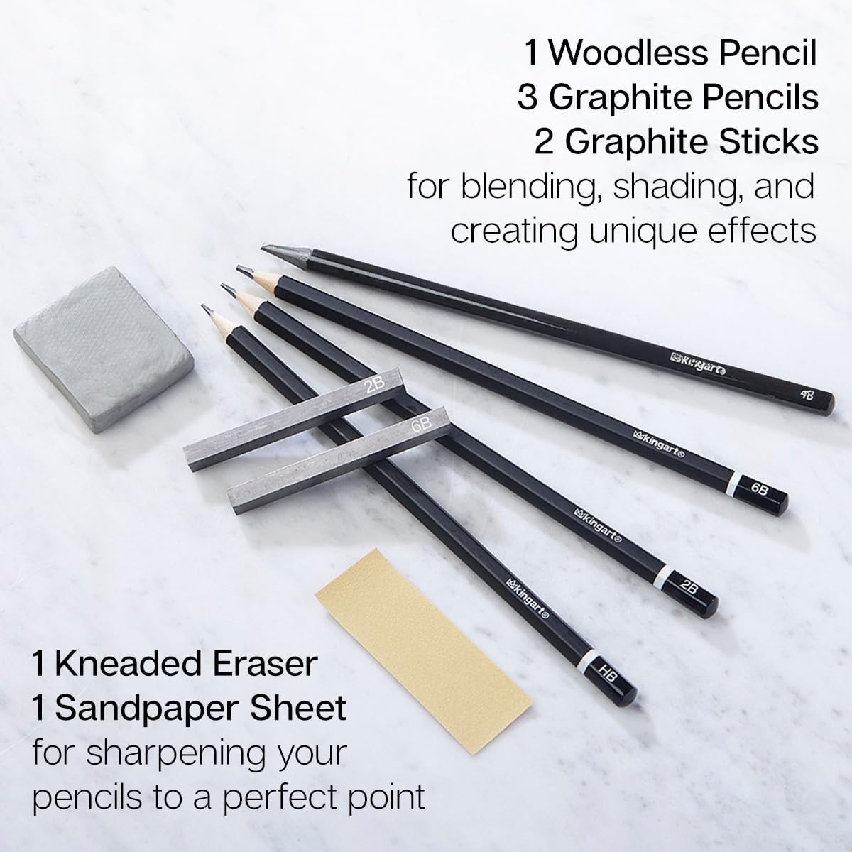KINGART 9-Piece Travel Sketching & Drawing Tin Set — Portable Artist Kit with Graphite, Charcoal, Pastels & Accessories