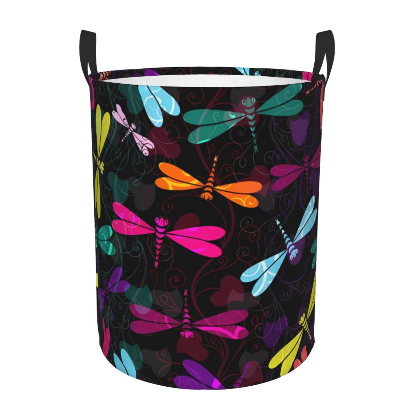 S Circular Hamper Cute Dragonfly Print Storage Basket for Home