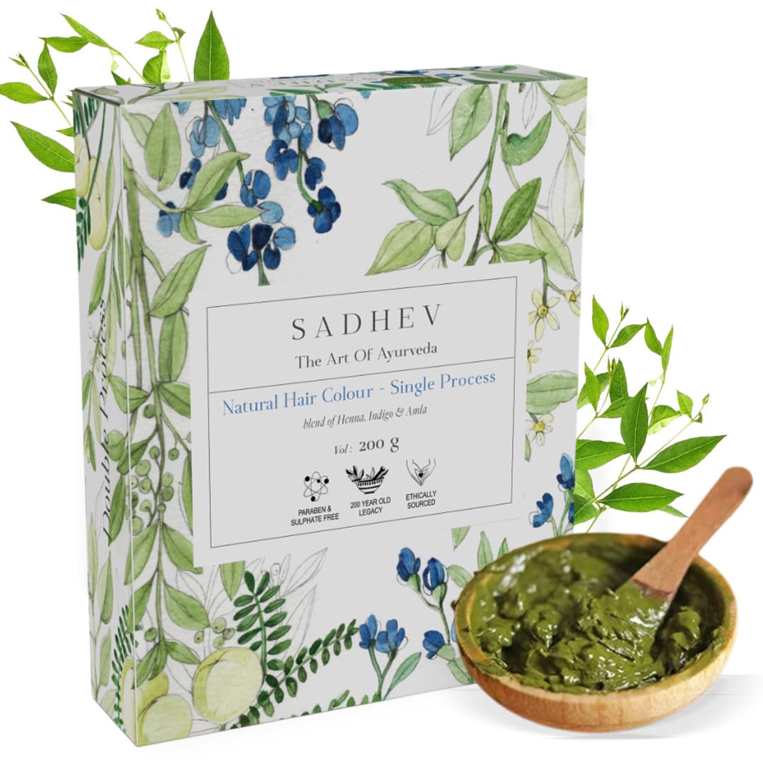 Sadhev Natural Hair Colour Black (Single Process) With Henna, Indigo & Amla | Ammonia & PPD Free | 1 Step Process for Easy Application | 100% Natural & Effective Grey Coverage (200 gm)-image-9