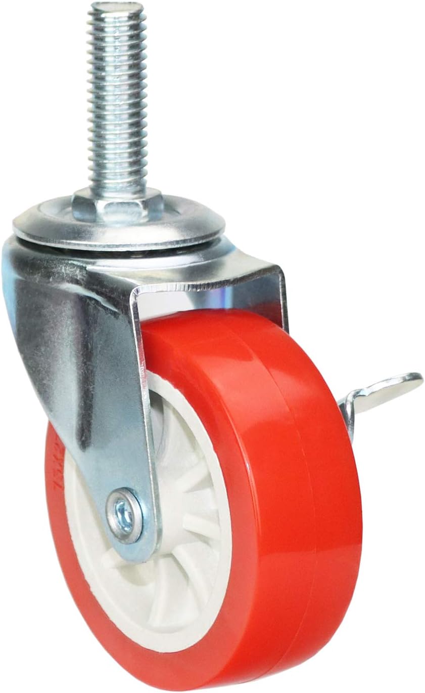 DICASAL 3 Inch American Size Threaded Stem Swivel Caster Wheels Heavy Duty Non Marking Red Rubber Durable Wheels Castors with Tread 1/2"-13 x 1-1/2" Locking Casters for Furniture and DIY Tools : Industrial & Scientific