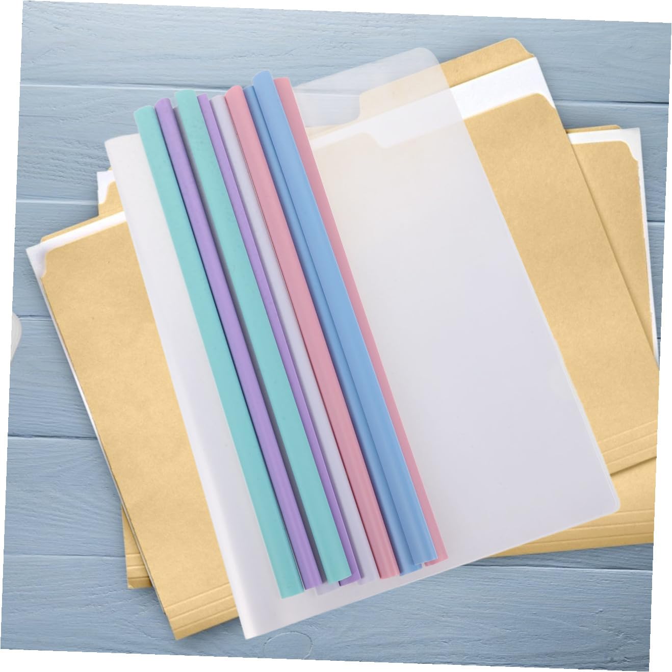 SHINEOFI 50stücke Transparente Aktenordner aus Plastik mit Zugstange und Hebelklemmen Dokumente und Büroeinsatz Zufällige Farbe