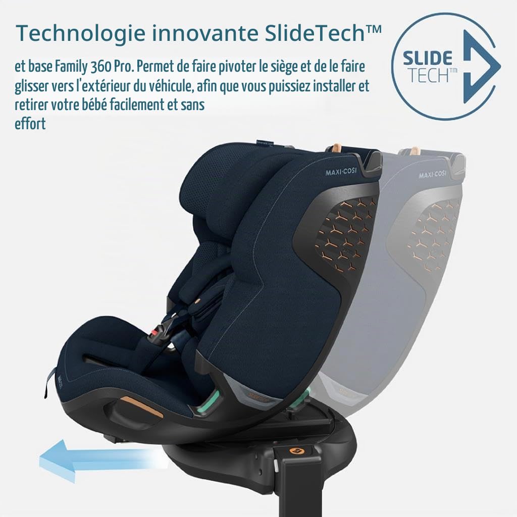 Maxi-Cosi Emerald 360 Pro i-Size, Siège-auto évolutif pivotant à 360° et coulissant, 0-12 ans (40-150 cm), Siège-auto bébé & enfant, Rotation FlexiSpin 360°, 5 Inclinaisons, Authentic Blue