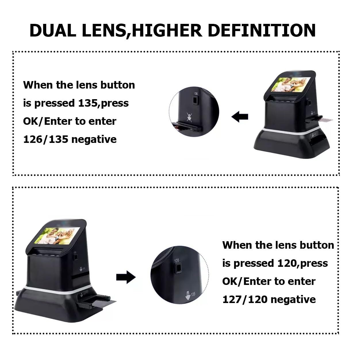 Escáner Digital de película de 22 MP para Formato Medio 120, 5 tamaños Microfilm de 35 mm 127 Diapositiva LCD de 4,3" Conversor de Negativos a JPEG de Alta resolución