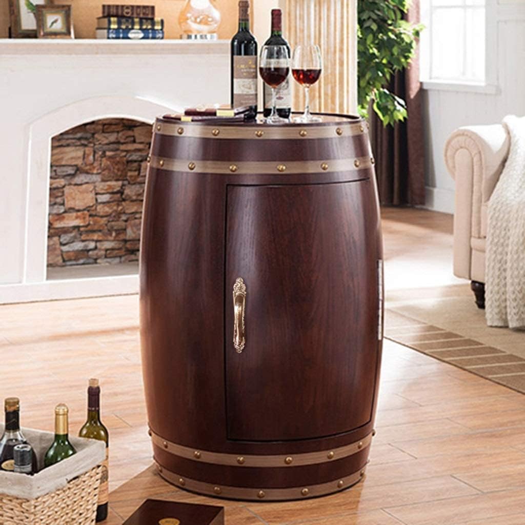 Independent Wine Cellar, Vintage Wine Barrel Wine Cabinet, Embedded Adjustable Temperature Ice Bar, Digital Touch Screen, UV-Proof Double Glass Door,Black-65 * 65 * 96cm