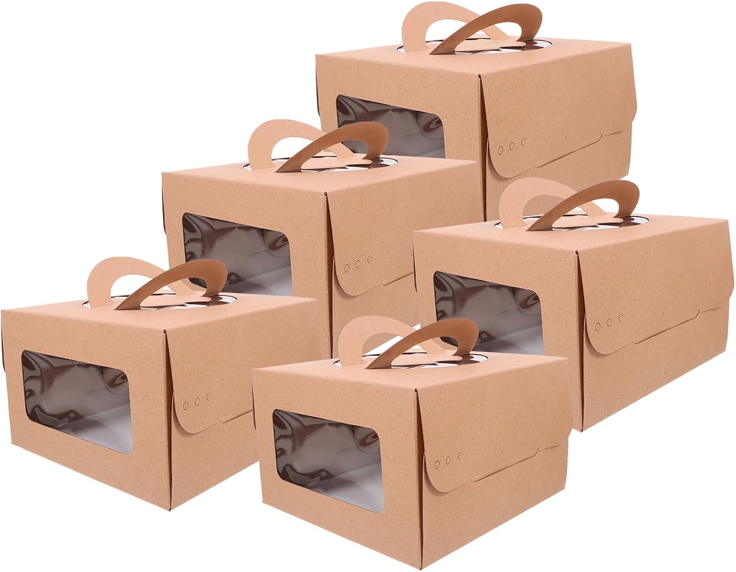 Alasum 5pcs Kraft Paper Pizza Boxes Window 4-inch Pizza Takeout Containers Thickened White Base Disposable and Packing Boxes for Food