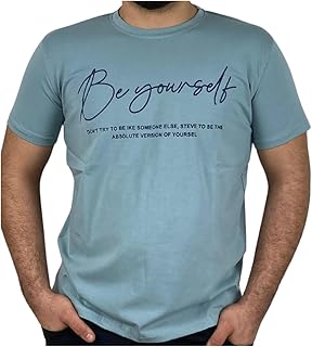 تيشرت بقصة عادية ورقبة دائرية وأكمام قصيرة بطبعة "Be Yourself" مصنوع من 95% قطن و5% سباندكس للرجال