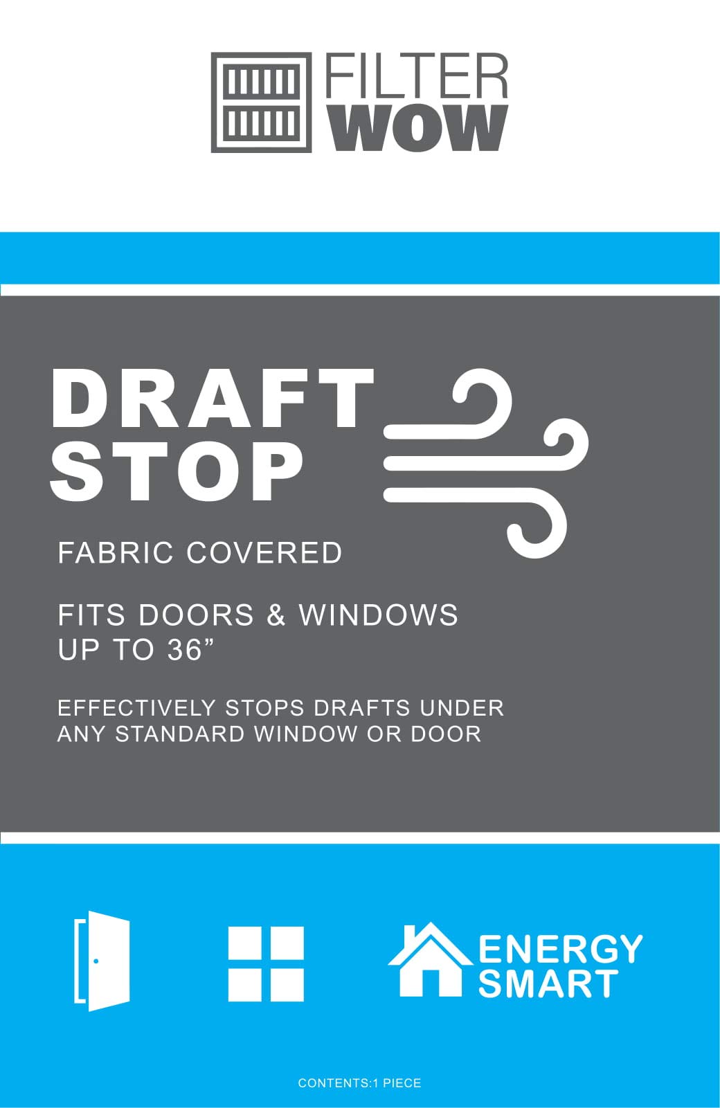 FILTERWOW Door Snake Draft Stopper Window and Door Gap Blocker for