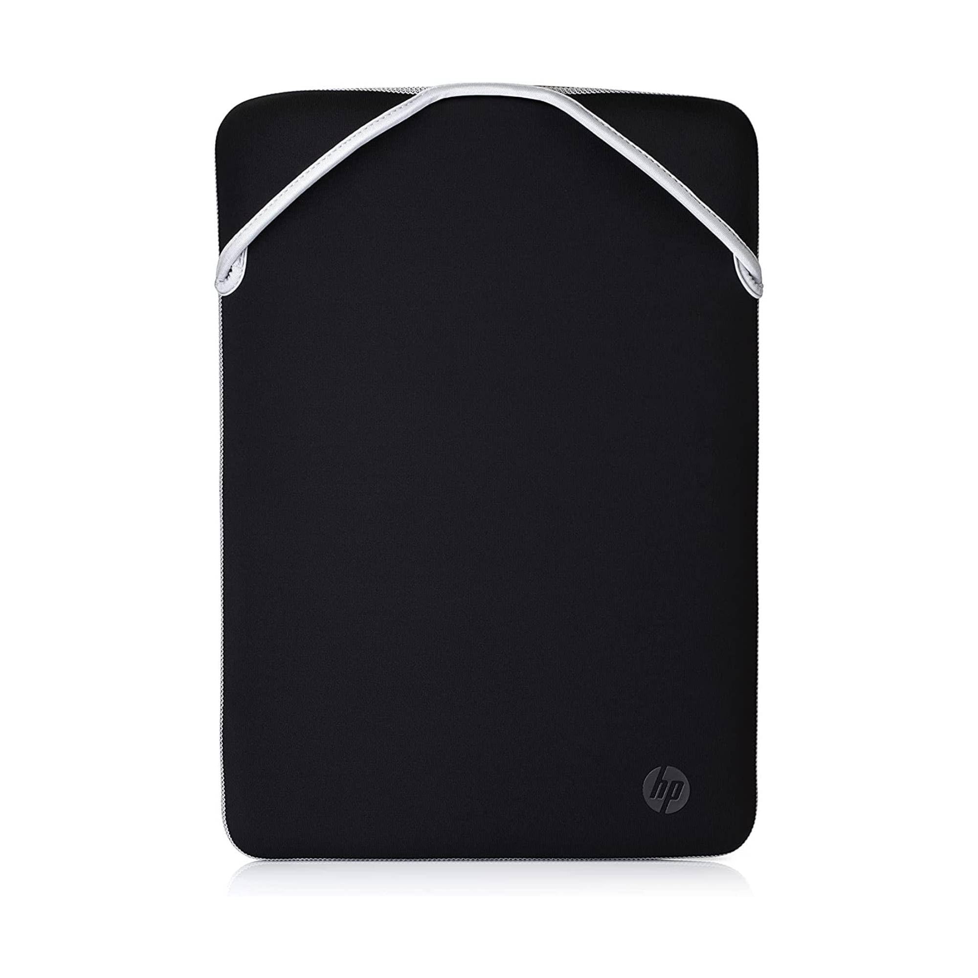 HP Custodia Protettiva Reversibile per Laptop Portatili fino a 15,6 Pollici, Profilo Sottile e Senza Cerniera, Tessuto in Neoprene Disinfettabile e Lavabile in Lavatrice, Colore Nero/Argento