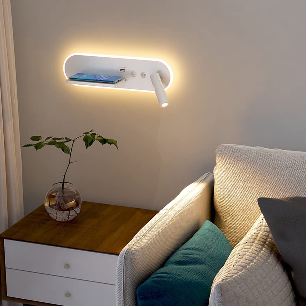 SXECAEPS LED Wall Mount Light Adjustable Bedside Reading Lamp, USB Charging Headboard Sconce, Hardwired Bed Lighting Fixtures Focus Spotlights for Bedroom Hotel Study