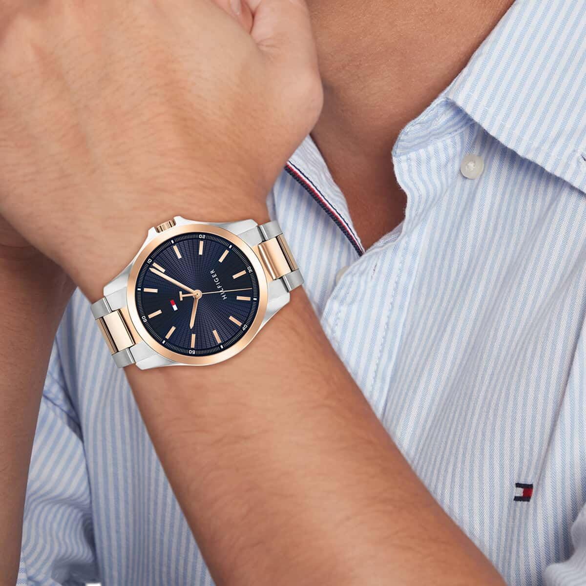 Tommy Hilfiger Orologio con Movimento al Quarzo a Tre Lancetteda Uomo con Cinturino in Acciaio Inossidabile Bicolore - 1792193, Rose Gold