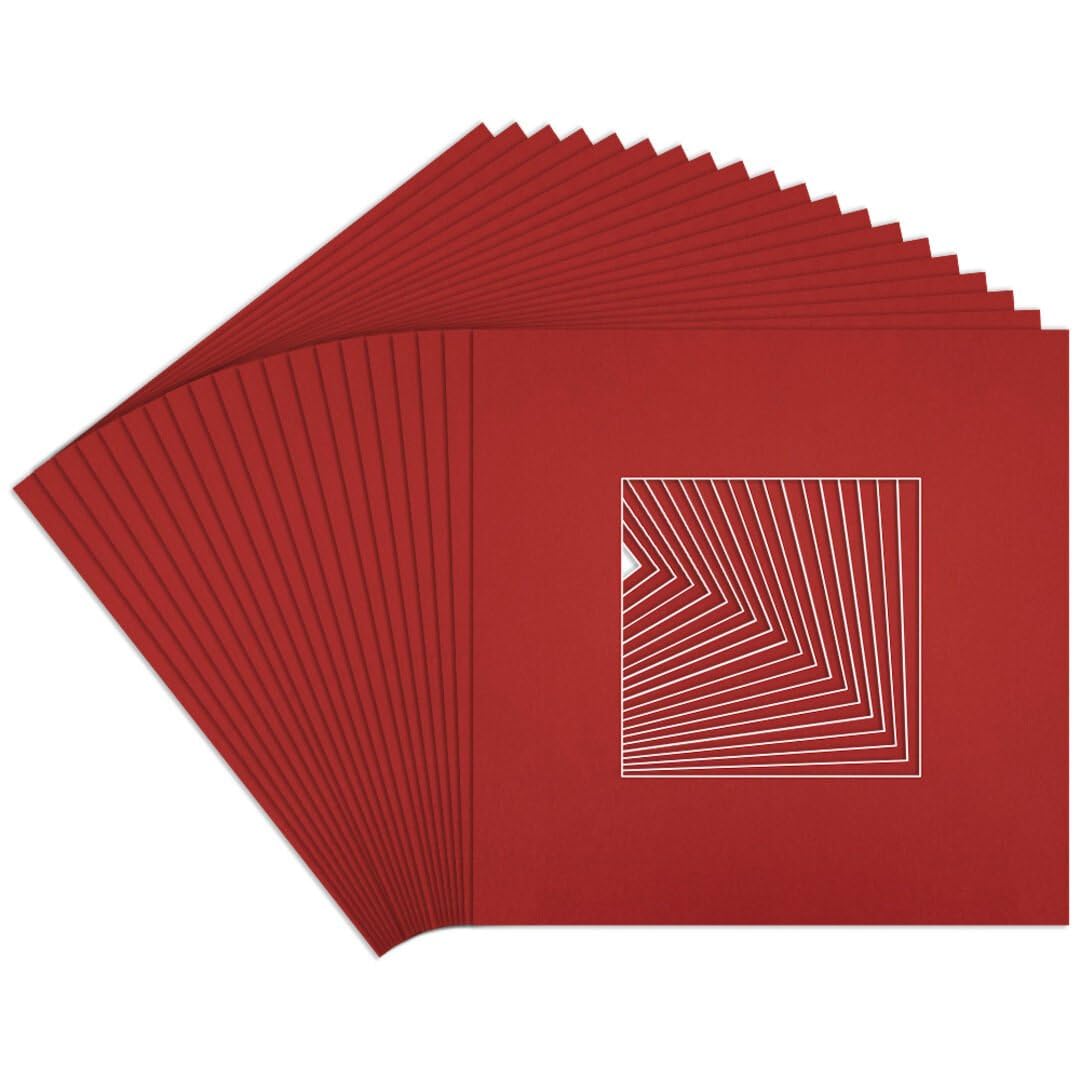 Procut Global 10x10" Crimson Picture Mounts to Fit 5x5" Aperture - Precision Cut Cardboard Photo Mount - Ideal for Frames, Prints, Artwork & Certificates - Sizes & Colours Available - 20 Pack