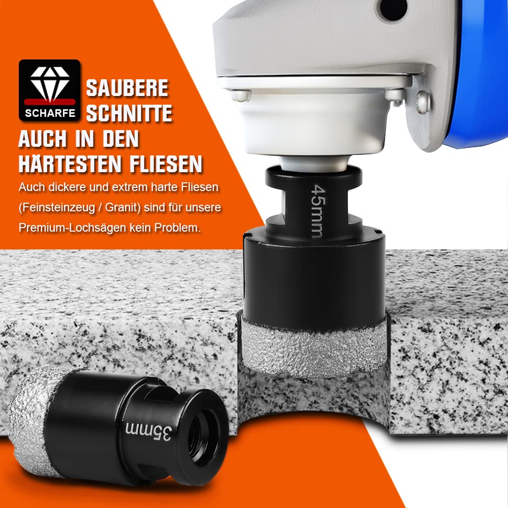 Diamantkernboorset - BRSCHNITT Diamant Gatzaagset voor porselein tegel keramiek marmer graniet boren, driehoekige schachtboor (6 6/8/10/20/25/35/50/75/100mm & 20finger bit&50 chamfer bit