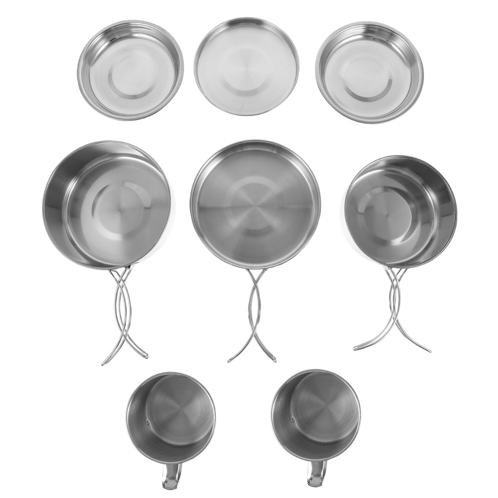 FOMIYES Set Ustensiles Cuisine de Camping 8 Pièces en Acier Inoxydable, Casseroles et Poêles Poignées Pliables, Léger et Portable, pour Pique-niques, Randonnée, Barbecue en Plein Air