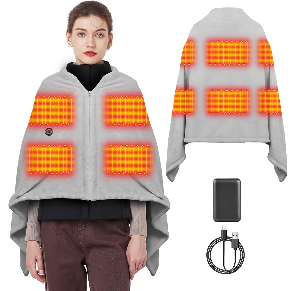 USB Electric Heated Blanket,Portable Heated Blanket Battery Powered,Cordless Heated Blanket With 3 Heating Levels,Wearable Heated Shawl Wraps For Office,Camping Heated Blanket