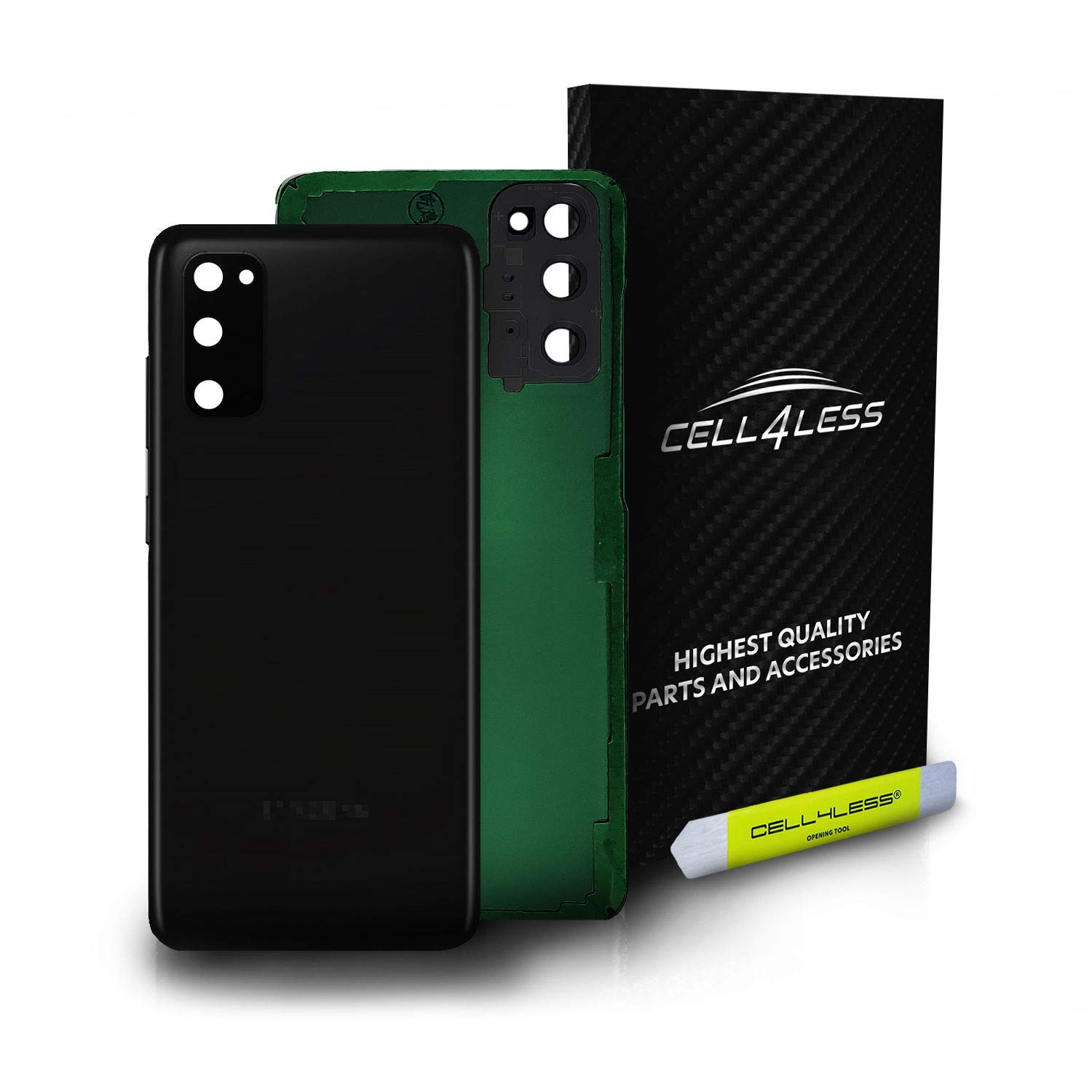 CELL4LESS Galaxy S20 Back Glass Replacement Kit w/Lens Installed & Pry Removal Tool Quick Installation (Black)