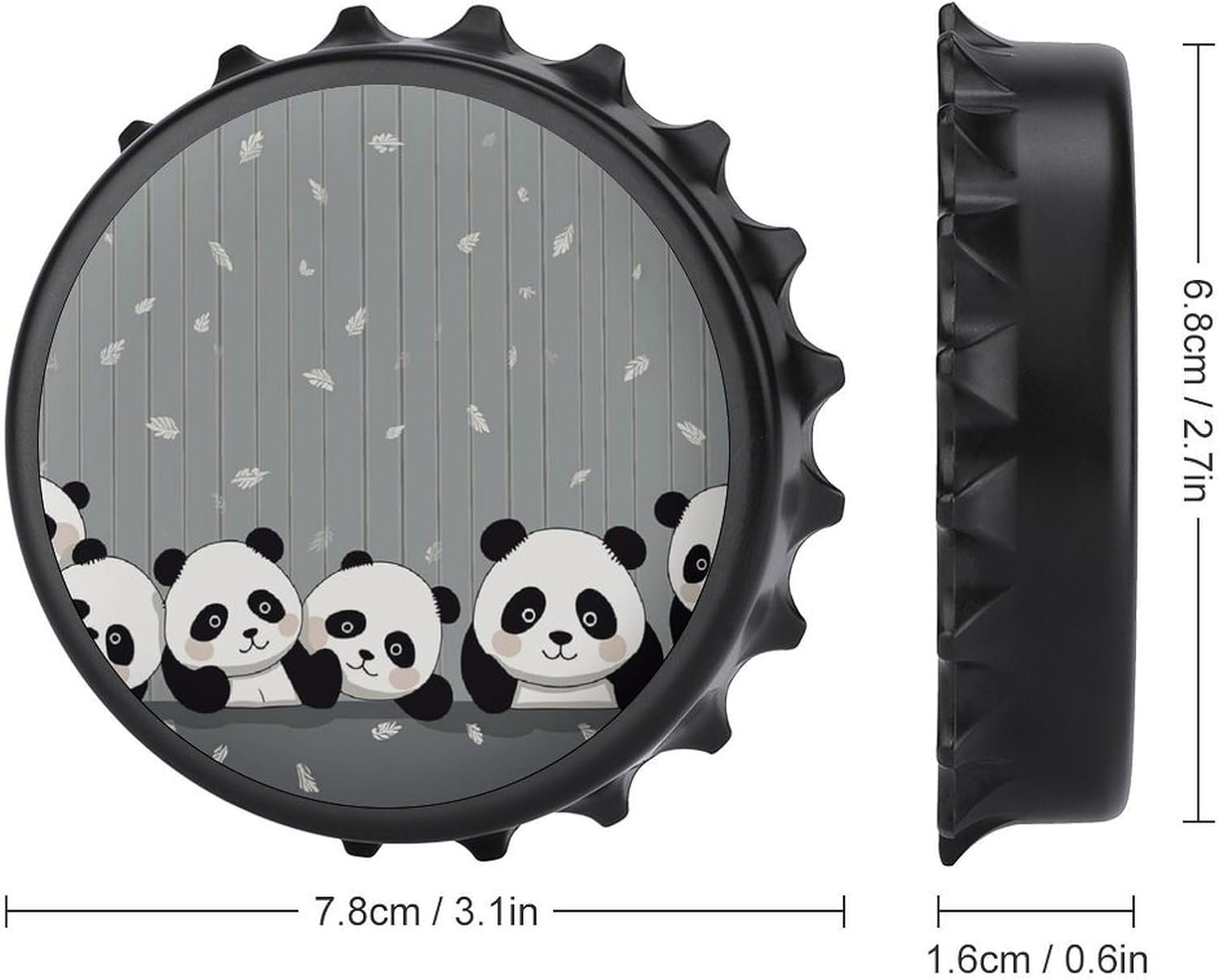 Round Panda Magnetic Bottle Opener for Fridge Black image 2