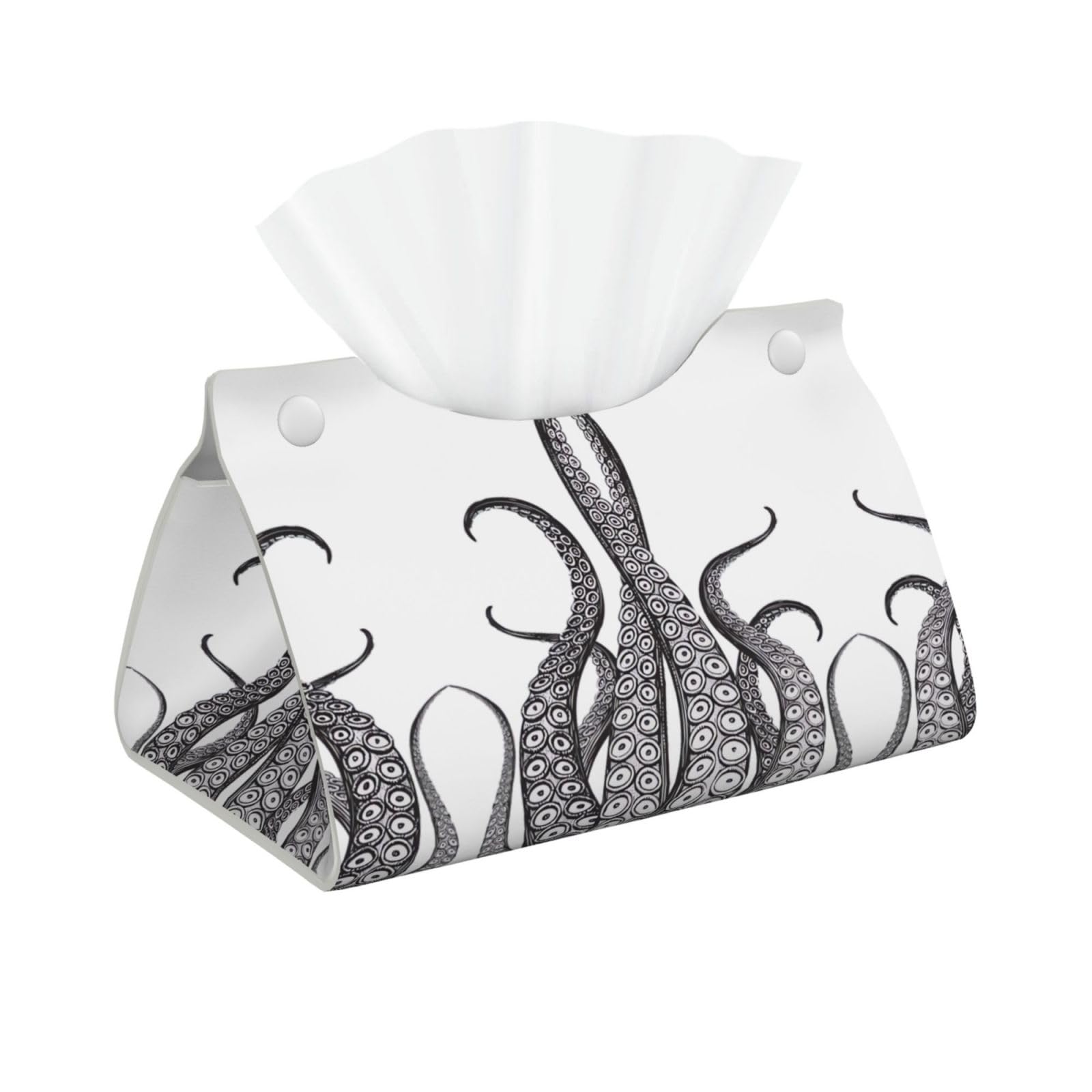 Octopus Tentacles Print Long Tissue Box Cover Holder Foldable Leather Organizer for Vanity, Nightstand, Desk & Bathroom