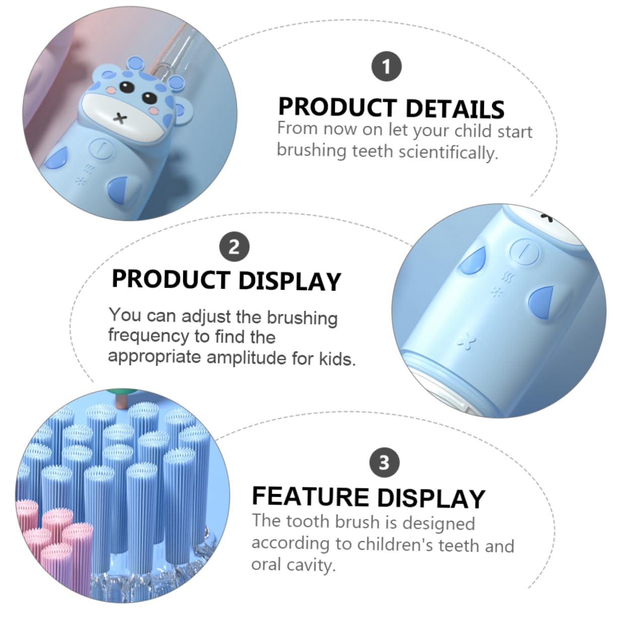 Anneome Cepillo de Eléctrico Sónico Infantil Juego de 1 Cepillo para Niños y Bebés Diseño de Azul Incluye 2 Cabezales de Repuesto Cerdas Suaves Resistente al Agua Ipx7 sin Batería