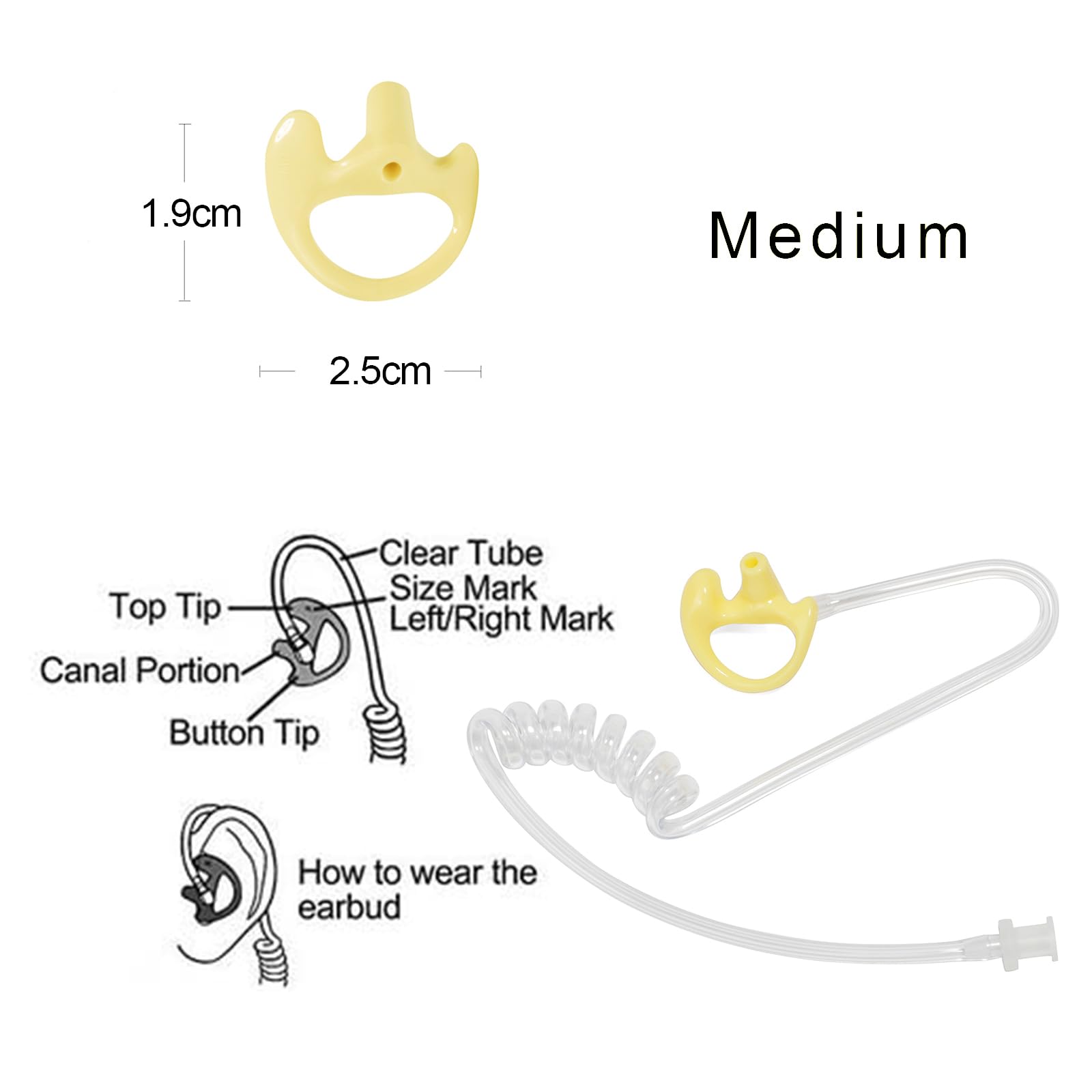 UAYESOK Replacement Earmold Soft Silicone Ear Buds Eartips for Motorola Kenwood Two Way Radio Air Acoustic Coil Tube Walkie Talkie Covert Earpiece Headset (Medium*6 - Image 3