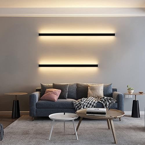 Miniatura 2 de YFMYY Aplique de pared lineal, tira larga, iluminación ambiental, aluminio negro, 3000 K, accesorios de luz cálida para pasillo, escaleras,