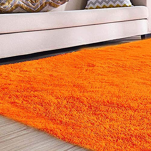 Image of Carpet for Hallway, Kitchen, and Modern Interiors, Cozy Shag Runner for Living Room, Entryway & Office Decor Size 4x6 feet Orange