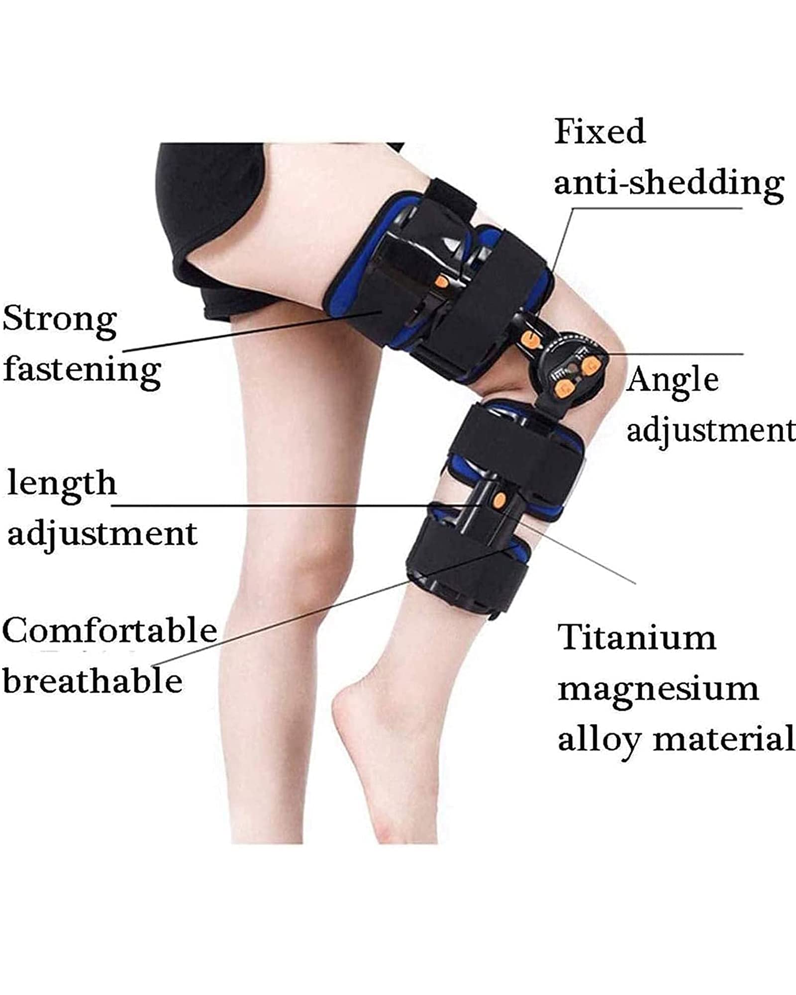 Ortesis de rodilla con bisagra Soporte de fijación de articulación de rodilla extraíble, rodilleras de rehabilitación de fractura de menisco de ligamento de órtesis de aleación de titanio y magnesio