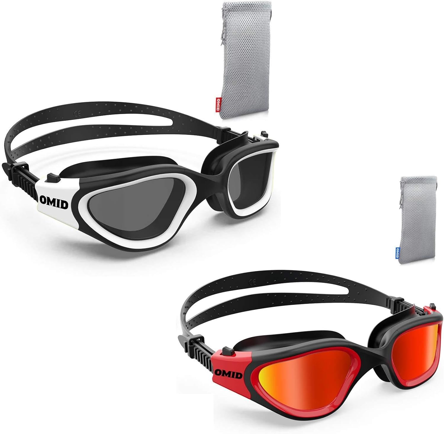 OMID Swim Goggles, Comfortable Polarized Swimming Goggles, Anti-Fog Leak Proof UV Protection Crystal Clear Vision Triathlon Swim Goggles with Protective Bag for Men Women Adult Youth Teens