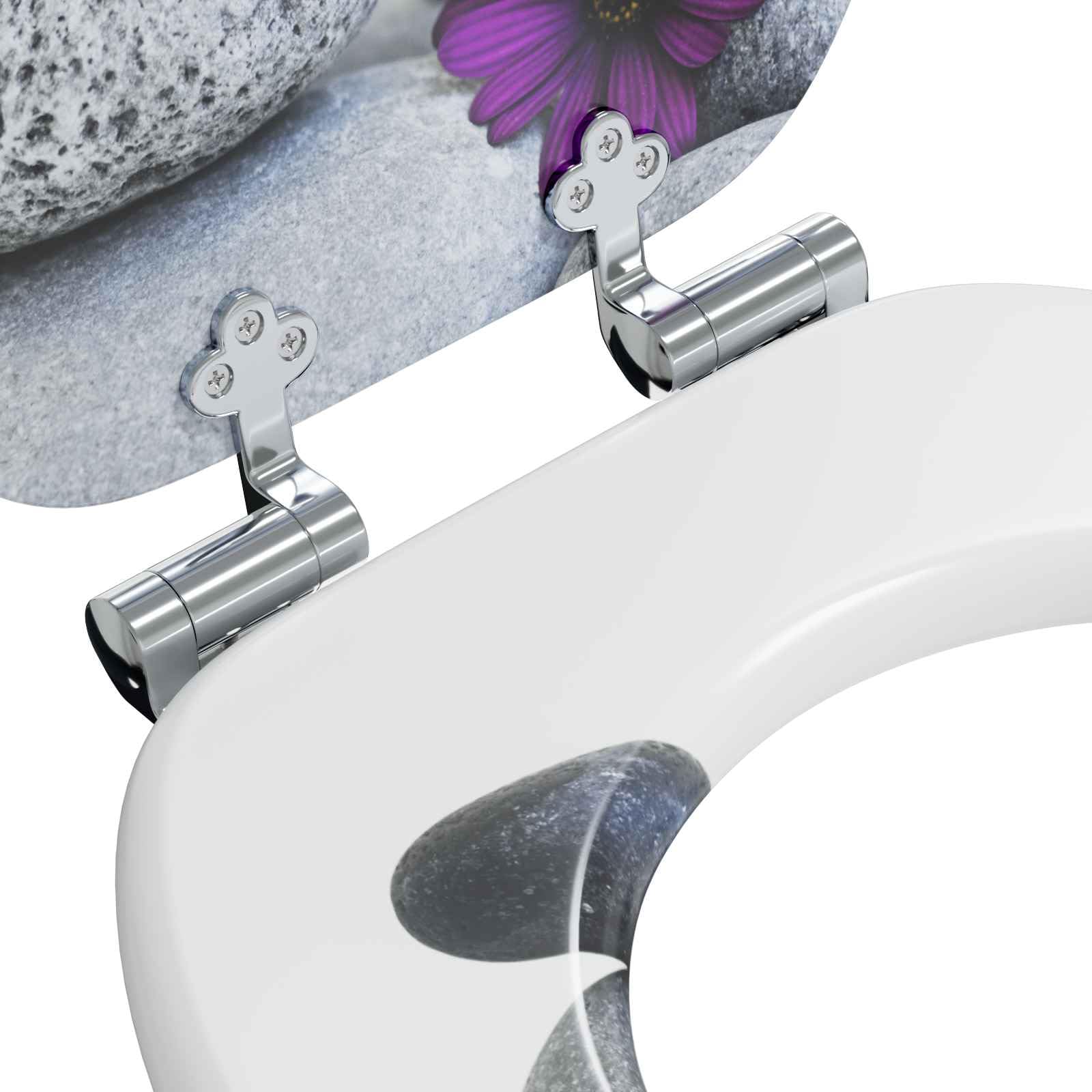 Asiento de inodoro de MDF con dispositivo de descenso automático, 2 unidades, color gris, 44 x 38 cm, tapa de cierre suave con topes antideslizantes y fijación estándar para facilitar
