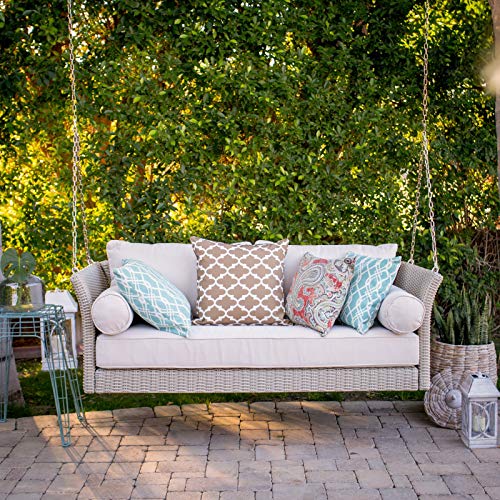 Image of Carry Bird Living Bellevue Two Seater Deep Seating All Weather Resin Wicker Porch Swing Bed with Cushion (1Pc- Beige Wicker Cream Cushion)
