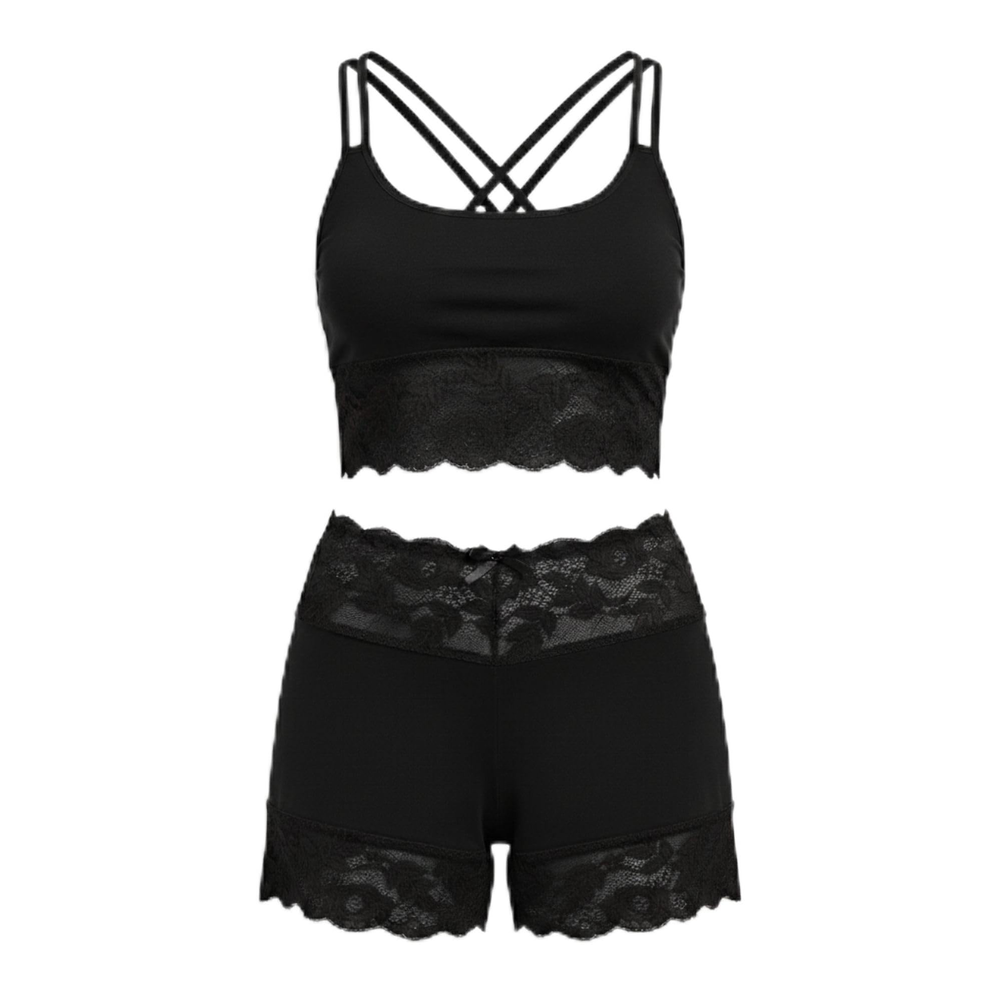 Women's Lace Trim Cami Bralette and Shorts Pajama Set | Two-Piece Sexy Loungewear Sleepwear and Nightwear Set for Comfort-image-29
