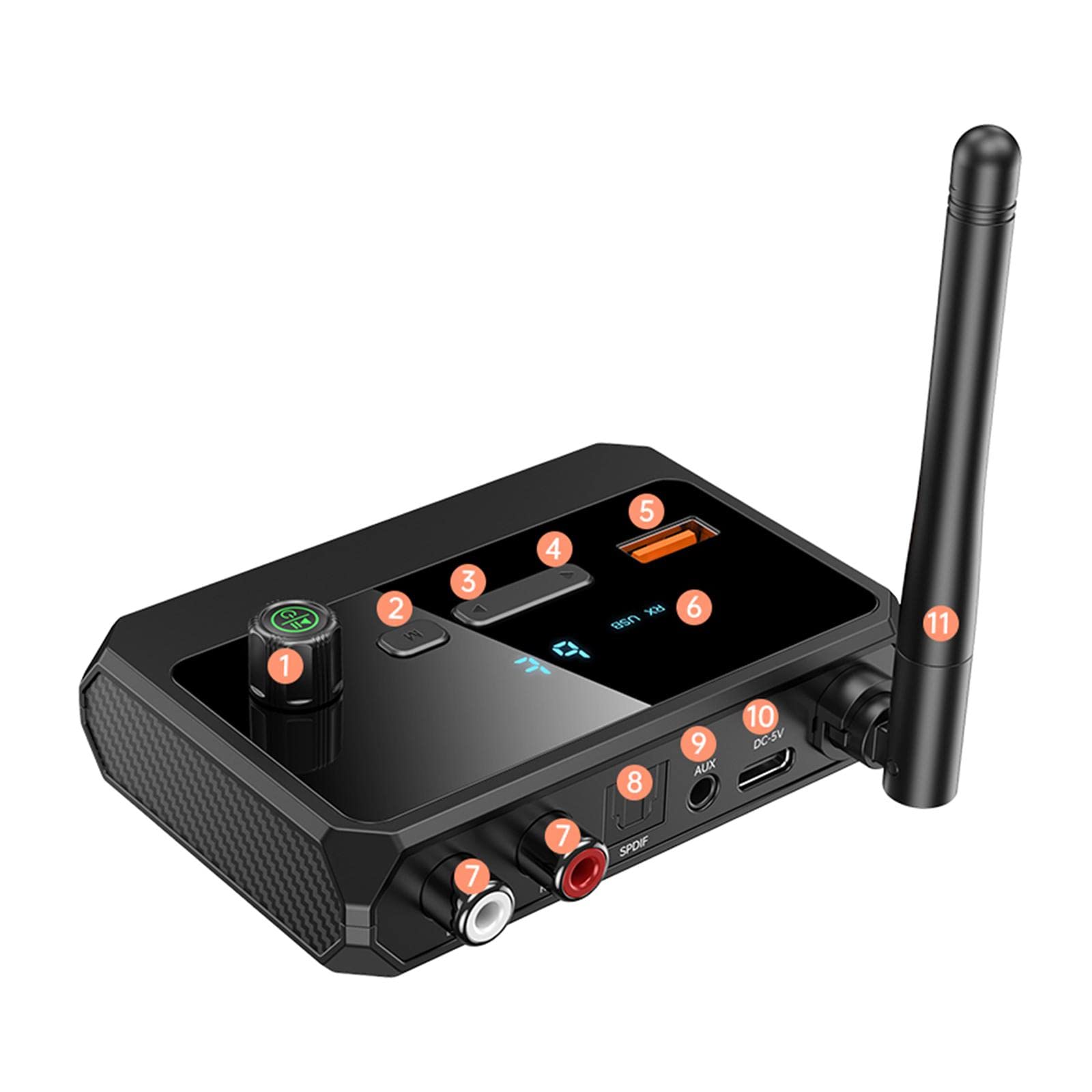 Émetteur-récepteur Audio 3,5 mm AUX RCA SPDIF Portable 2 en 1 Bluetooth V5.3 Adaptateur Audio sans Fil pour système Audio Domestique Ordinateurs