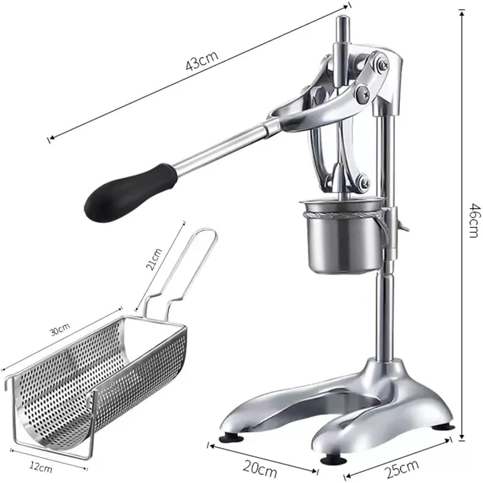Friggitrice manuale per patatine fritte, in acciaio inox, 12 patatine lunghe per lotto, cilindro rotante staccabile, include cestello per friggere, per uso domestico e commerciale, facile da pulire
