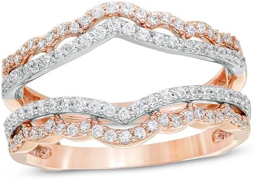 V Touch Round Cut D/VVS1 Diamond Engagement Wedding Guard Enhancer Band Ring for Womens 925 Sterling Silver