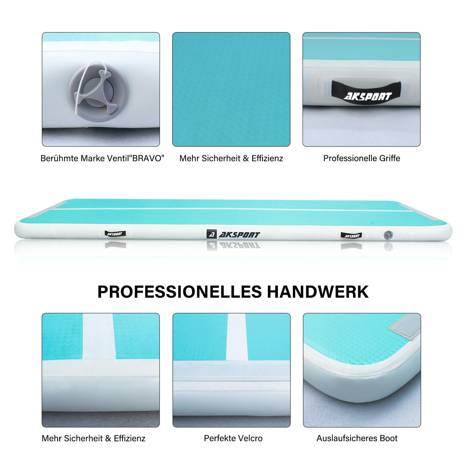 AKSPORT Tappeto Gonfiabile per Ginnastica da 3/4/5/6 metri Air Track Ginnastica Artistica 10/20 cm con Pompa Elettrica per Casa, Campeggio, Palestra,Formazione,Cheerleading