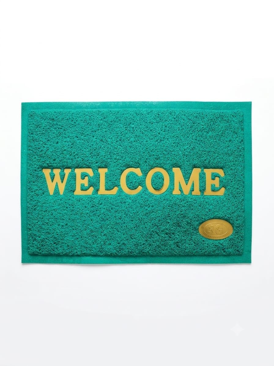 Welcome Door Mat, Green with Gold Lettering, Anti-Slip | Textured PVC Surface, Entrance Mat, Non-Slip Base, Indoor Outdoor Use, Teal Green Colour-image-41