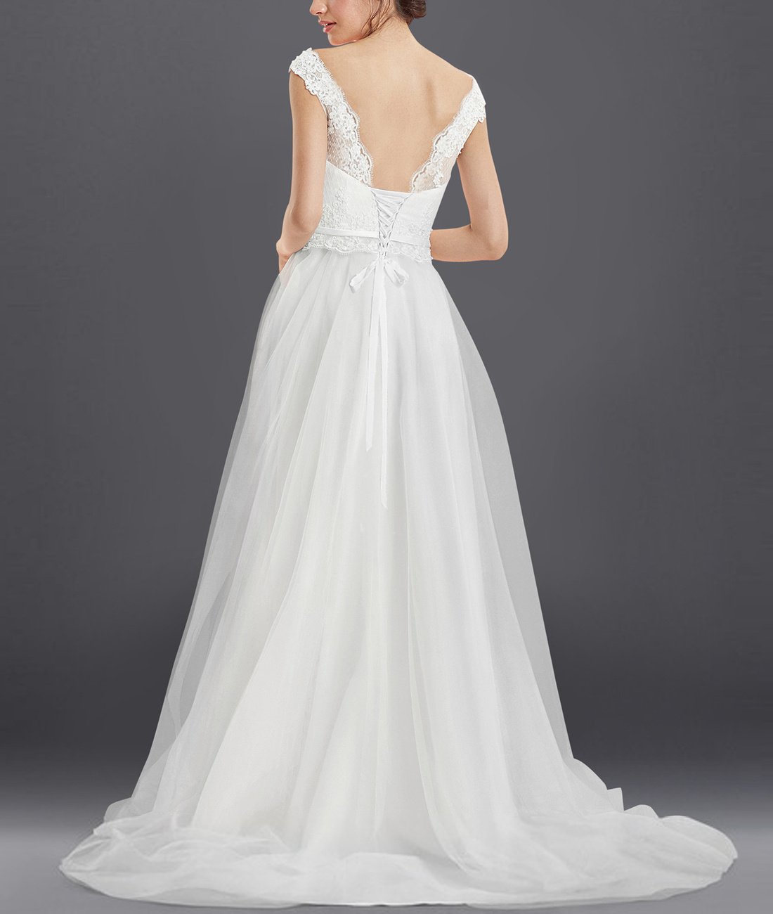 Abito da Sposa Principessa delle Donne Pizzo Sottile Abito da Sposa Lungo Scollo a V