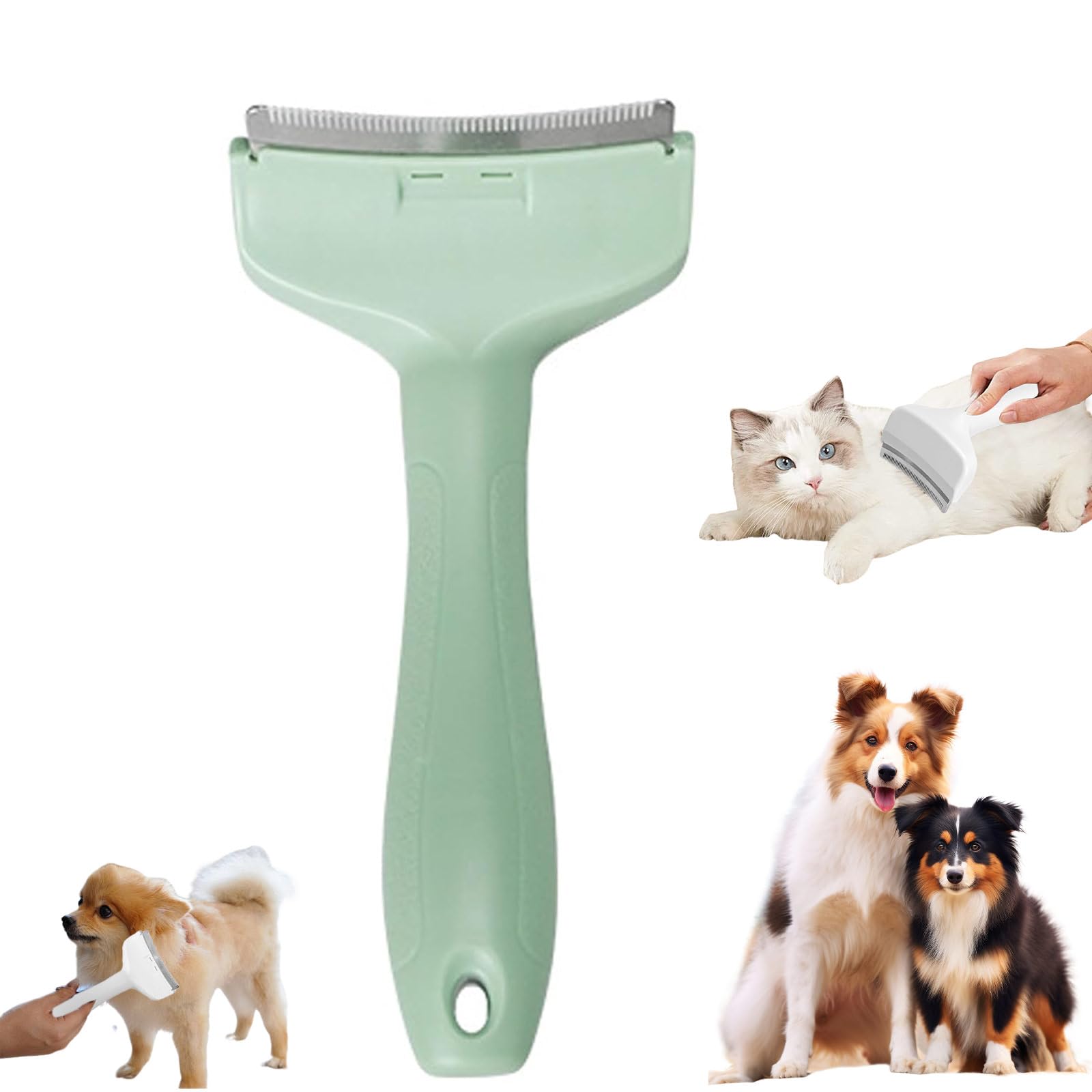 V-Tooth Deshedding Comb, Dog & Cat Grooming Brush for Shedding, Creative Curved - Head Hair Cutter For Pet,Tight V-shaped Teeth Shedding Comb for Pet (green, S)