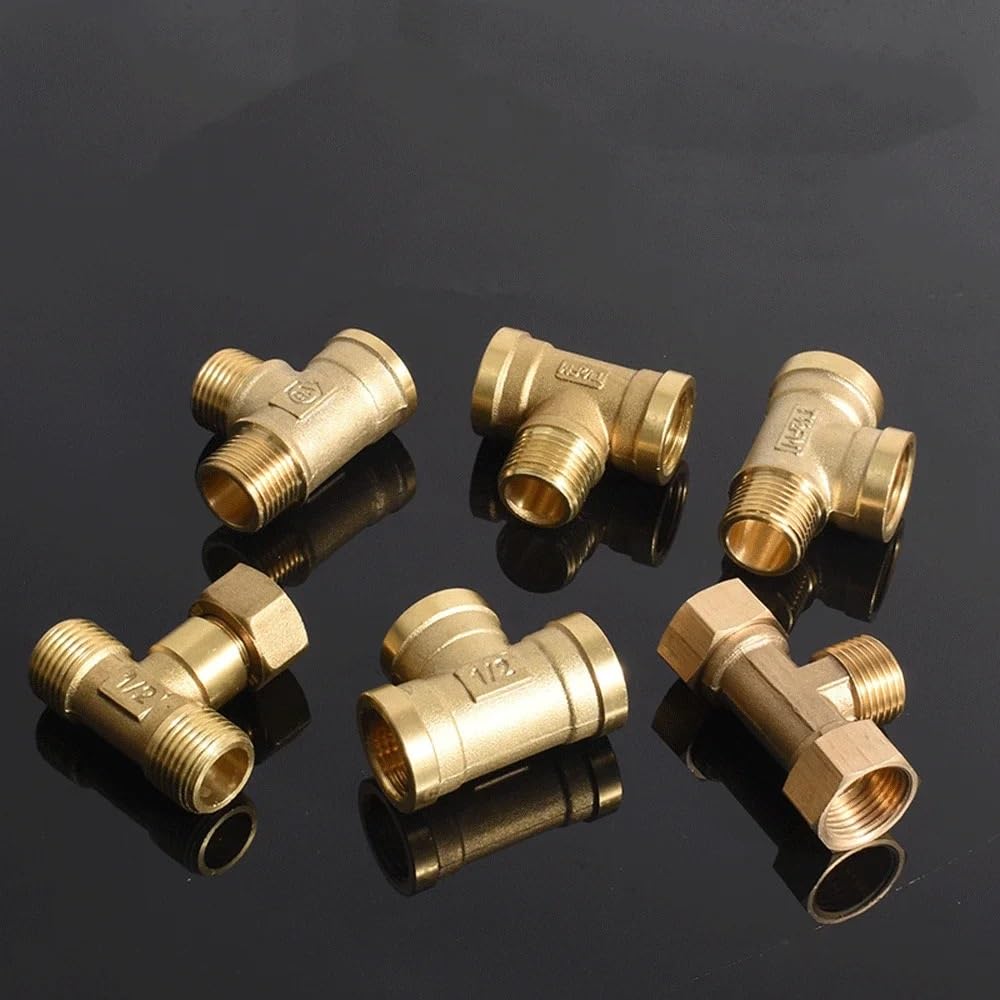 DN15 G 1/2" Male Female Brass Staight Nipple Coupler Union 45 Degee Elbow Y Tee Corner Corss 3 4 Ways Pipe Fitting Connector(Tee Union M-F-M)