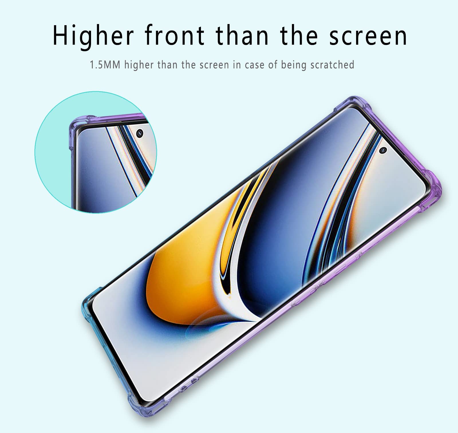 HAOYE Cover per Realme 11 Pro/Realme 11 Pro+ + 2 Vetro Temperato, Custodia in Trasparente TPU, [Rinforzare la con Angoli] Custodia Silicone Morbida Ultra Sottile Case (Viola/Blu