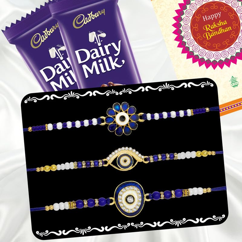 Image of Canton Rakhii Gift for Brother with Chocolate - Designer Rakhi for Brother with Cadbury Gift Hamper Pack, Roli Kumkum & Greeting Card