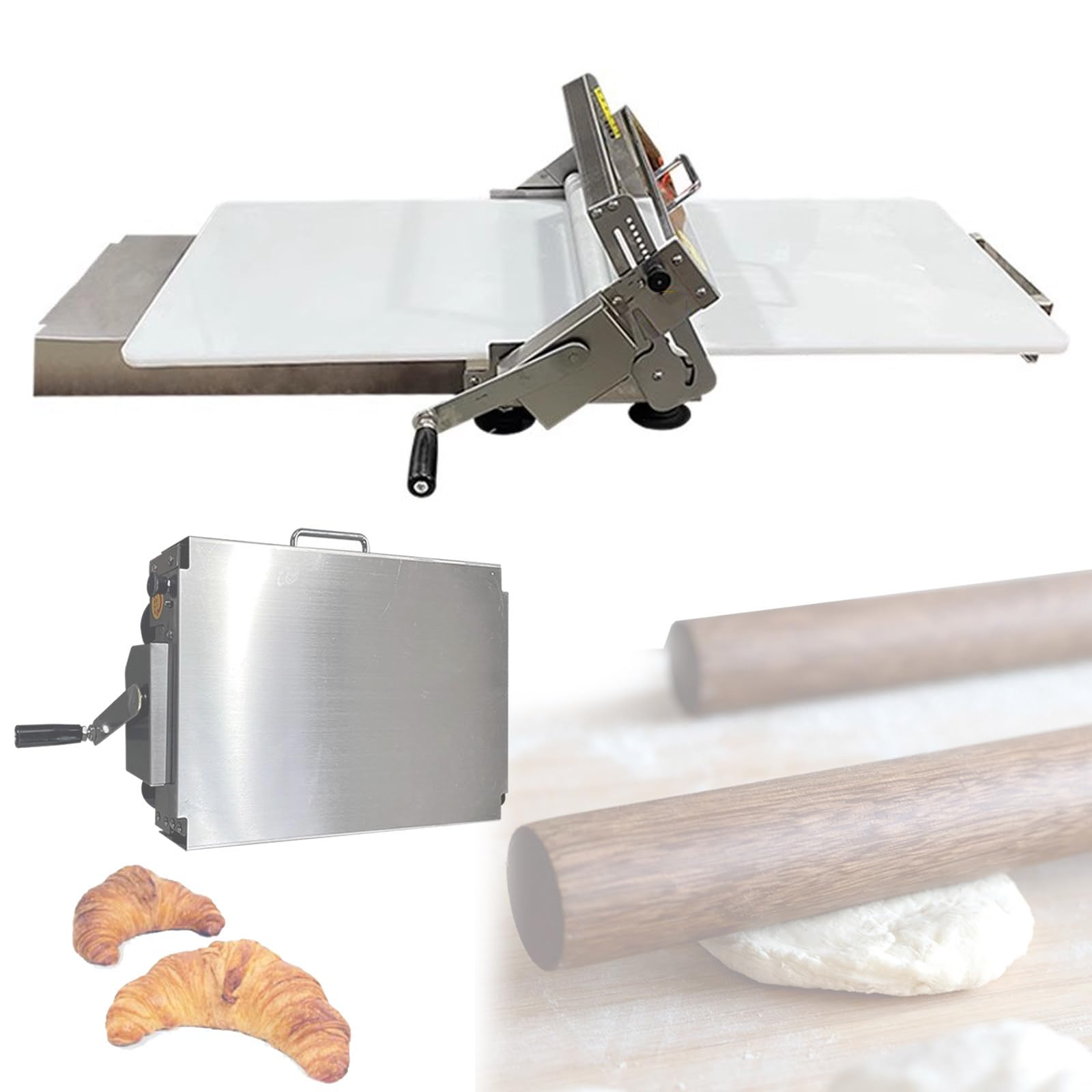 Folding Dough Roller Sheeter - Stainless Steel Pastry Roller Manual Dough Sheeter Machine for Bakery, Pizza, Croissant - 5 Adjustable Thickness & 90×40cm Sheeter Boards