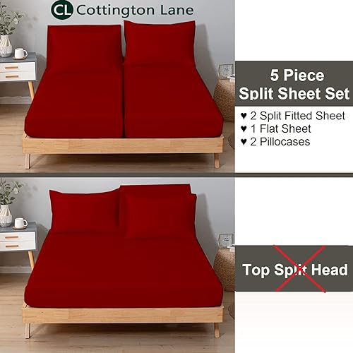 Miniatura 7 de Juego de sábanas divididas tamaño California King para camas ajustables, sábanas divididas tamaño California King, juego de sábanas divididas de 5