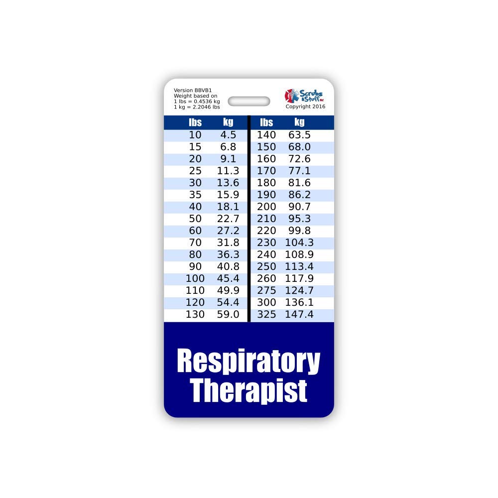 Respiratory Therapist Badge Buddy Vertical w/Height & Weight Conversion Charts (Standard, Navy)