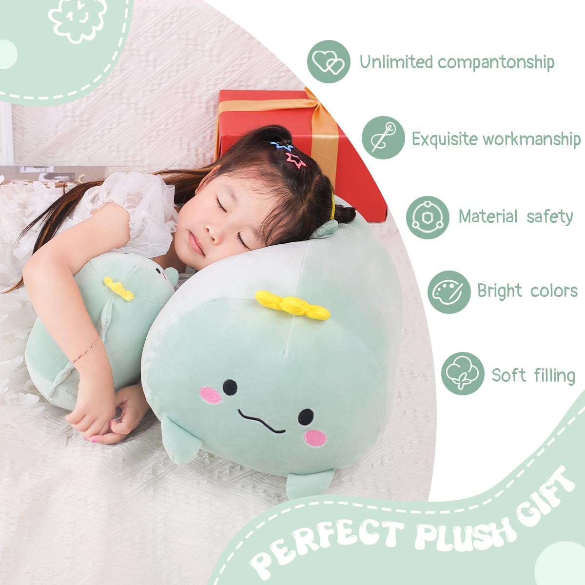 AIXINI 23.6 inch Cute Dinosaur Plush Stuffed Animal Cylindrical Body Pillow,Super Soft Cartoon Hugging Toy Gifts image 5