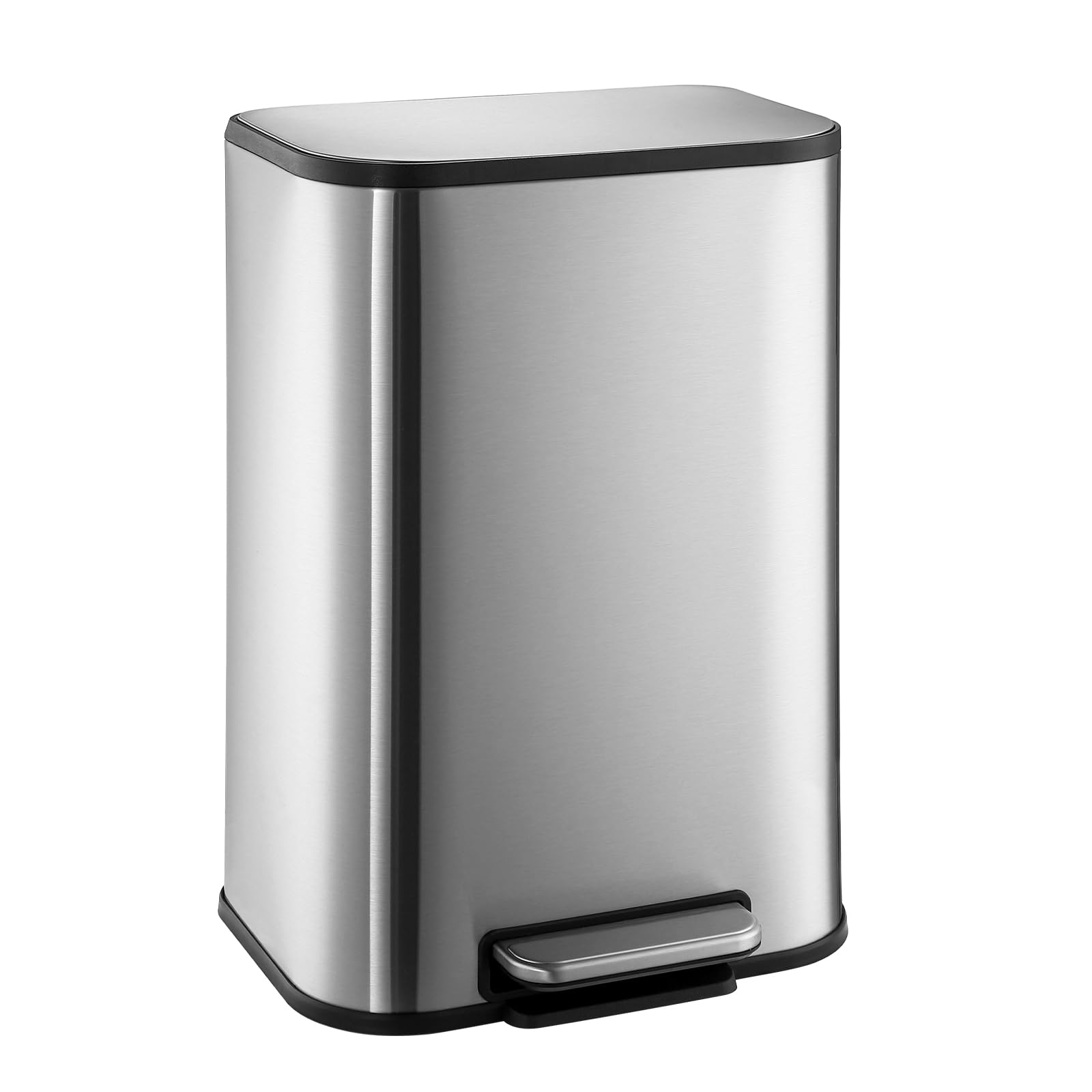 GlowSol Bathroom Trash Can, 3.2 Gallon / 12 Liter Stainless Steel Garbage Can, Small Rectangular Trash Can with Soft Close Lid Foot Pedal & Inner Bucket for Kitchen Home Office Bedroom Living Room