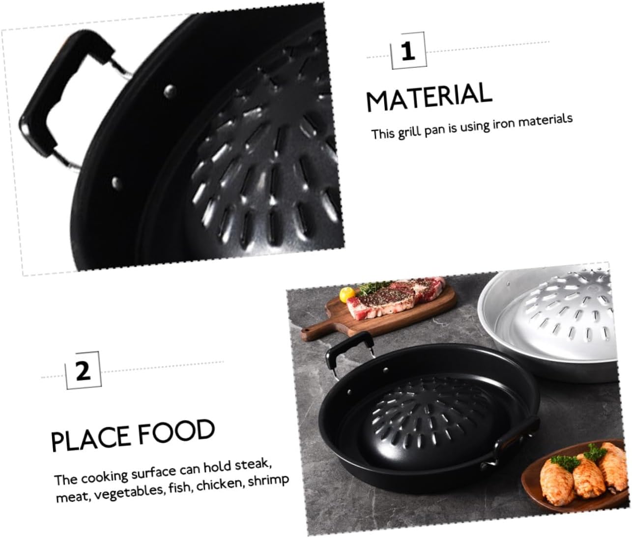 Wakauto Multi Function Grill Pan Round Bbq Grilling Tray Heat Resistant for Outdoor Parties Restaurants