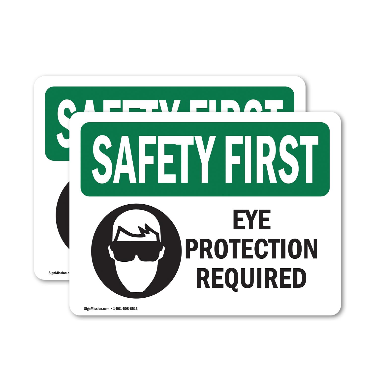 (2 Pack) Eye Protection Required With Symbol OSHA Safety First Sign 5 Inch X 3.5 Inch Vinyl Label Decal Sticker Weather Resistant, UV Protected for
