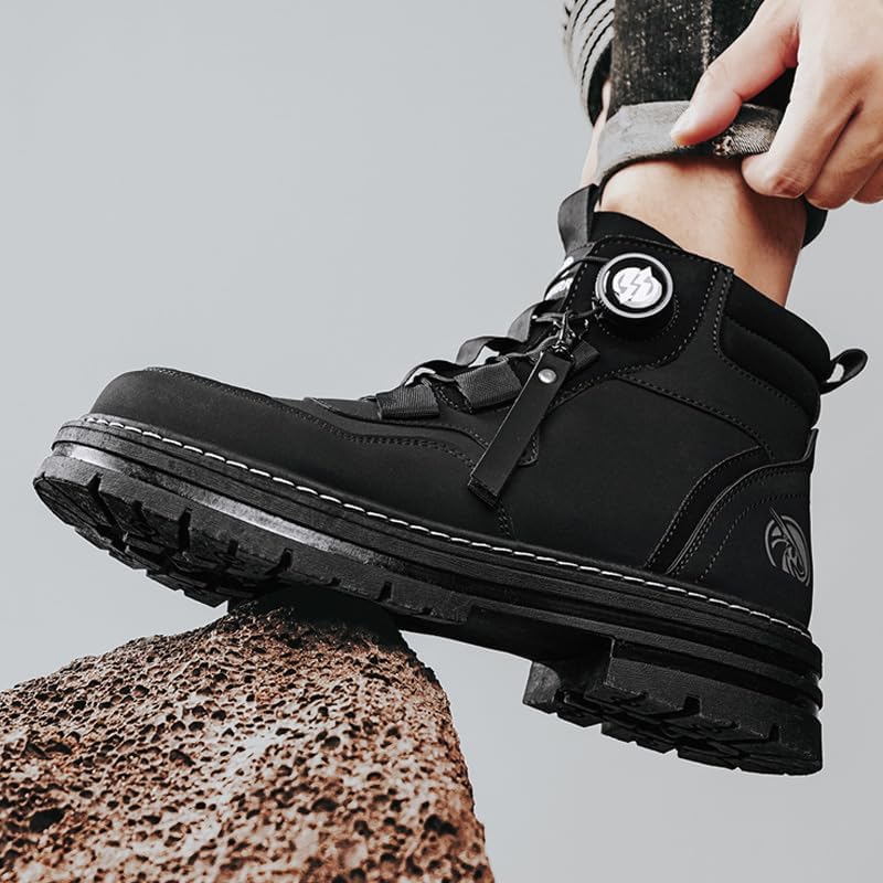 Men's High-Top Work Boots, Platform Combat Boots with Lace-Up Closure, Chunky Sole Ankle Boots