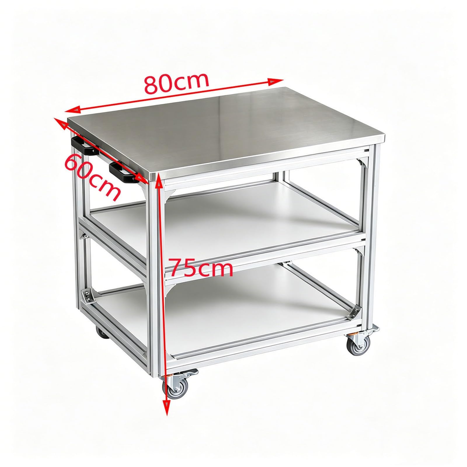 Banco Lavoro Mobile Antistatico Carrello Alluminio(B80x60cm) | Bordo Anticaduta| Pannello da 25mm | Tappeto dissipativo da 2mm |Ruote girevoli a 360° con freno |As