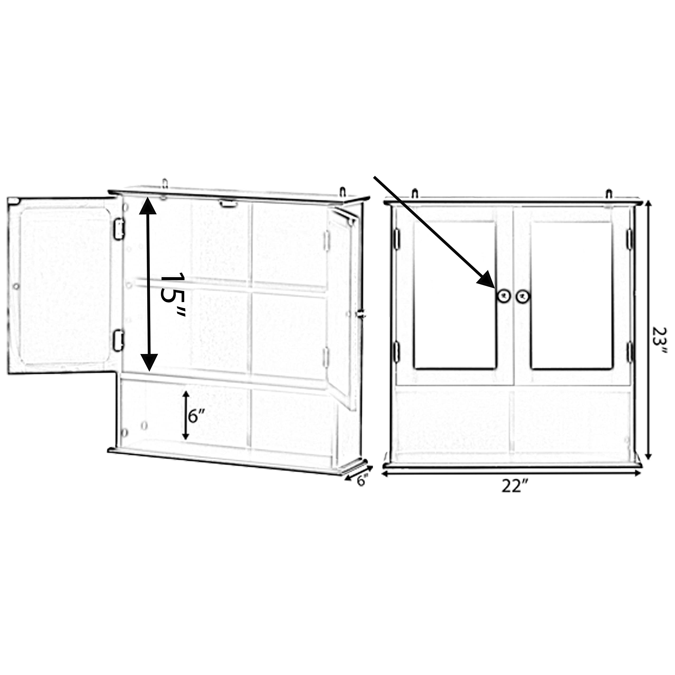 Basicwise Espejo negro montado en la pared baño y vanidad con estantes ajustables gabinete